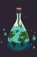 botella de agua con el planeta tierra adentro vector