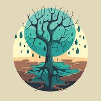 dry tree isolated in the desert with water remnants vector