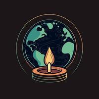 a globe and a lit candle to represent the campaign against climate change called earth hour vector