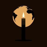 a globe and a lit candle to represent the campaign against climate change called earth hour vector