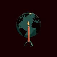 a globe and a lit candle to represent the campaign against climate change called earth hour vector