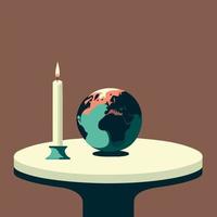 a globe and a lit candle to represent the campaign against climate change called earth hour vector