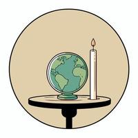 a globe and a lit candle to represent the campaign against climate change called earth hour vector