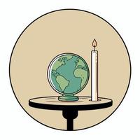 a globe and a lit candle to represent the campaign against climate change called earth hour vector