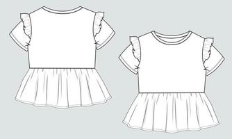 Kids Dress design technical flat sketch vector template.