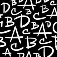 Seamless pattern with letters of the alphabet in random order. White letters on a black background. Vector illustration.