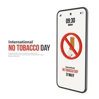 ilustración isométrica del día internacional sin tabaco. concepto de teléfono móvil vector