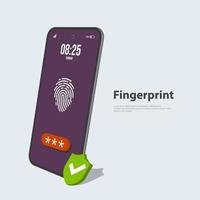 concept of fingerprint sensor on phone.Access to data. Fingerprint on the smartphone screen. vector