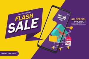 Only Weekend Special Flash Sale banner. Flash Sale discount up to 50 persen off. Vector illustration. - Vector