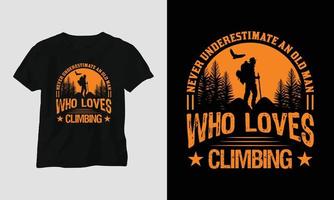 Climbing t-shirt design concept. Designed with Mountain, Silhouette, trees and vintage style. vector