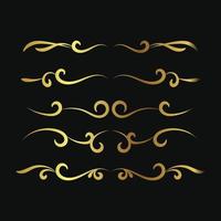 divisores de filigrana dorada dibujados a mano. bordes de remolino adornados. separadores de fantasía de oro aislados por vectores. Líneas caligráficas clásicas de invitación de boda. vector