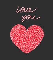 Postcard I love you. Lettering and a heart on a dark background vector