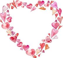 acuarela feliz día de san valentín marco de corazones rojos y rosas en whi vector
