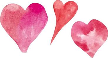 Watercolor set of pink, purple and red hearts for St Valentines Day vector