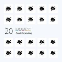 20 Cloud Computing Solid Glyph icon Pack like alarm  bell cloud cloud pencil vector