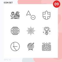 Set of 9 Modern UI Icons Symbols Signs for morning sun protection internet global Editable Vector Design Elements