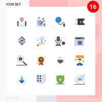 16 símbolos universales de signos de color plano de las capas de Internet de la pila de bombillas organizan un paquete editable de elementos de diseño de vectores creativos
