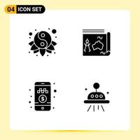 Modern Set of 4 Solid Glyphs and symbols such as chinese online cab booking yin guide pay money Editable Vector Design Elements