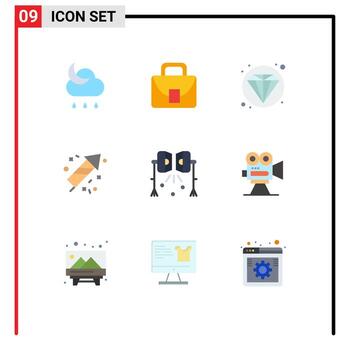 9 concepto de color plano para sitios web móviles y aplicaciones estudio luces de iluminación seo iluminación fuego elementos de diseño vectorial editables vector