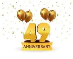 Números de oro del 49 aniversario con confeti dorado. plantilla de fiesta de evento de aniversario de celebración. vector