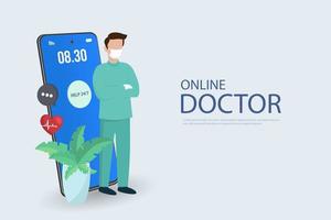 Medical insurance concepte help call center. Vector illustration of doctors team for a consultation, support. Medic company service template, ask doctor online. Website or app design