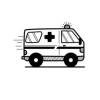 ilustración de vector de ambulancia con estilo de garabato dibujado a mano aislado sobre fondo blanco