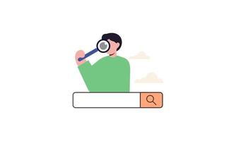 Search bars and people browsing online information, surfing internet. Characters look for and find query in web browser vector