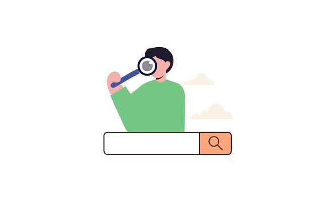 Search bars and people browsing online information, surfing internet. Characters look for and find query in web browser