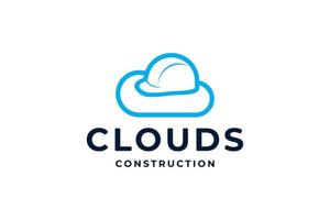 Blue cloud construction logo vector