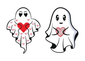 cute ghost set with a heart on a white background, character. cartoon vector