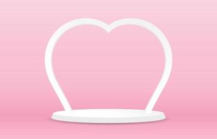 minimal white heart shape arch with podium display stage 3d illustration vector for putting object