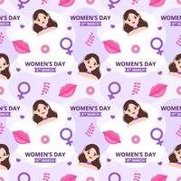 Women Day Seamless Pattern Design with Girl Ornament in Template Hand Drawn Cartoon Flat Illustration vector