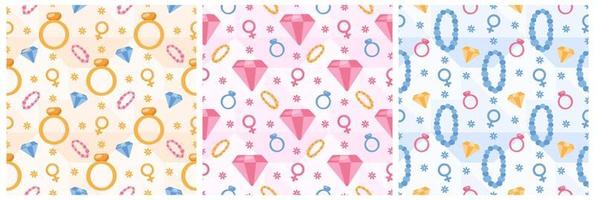 Set of Women Day Seamless Pattern Design with Girl Ornament in Template Hand Drawn Cartoon Flat Illustration vector