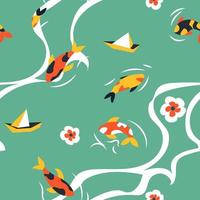 Japanese Koi fish swimming in pond or lake pattern vector