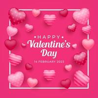 Pink Valentine Day 2023 Background Design. Red Heart Design. design for social media template, banner and poster vector