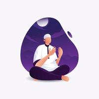 Ramadan Mubarak - A Man Prays to God at Night During Ramadan. vector