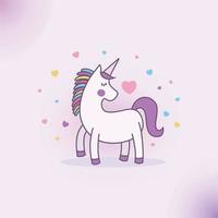 diseño de ilustración de unicornio con decoración colorida en forma de corazón. vector