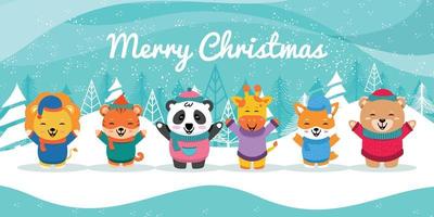 Illustrations of Cute Animals in the Snow, for Christmas Greetings, Can be Used for Greeting Cards, Banners, Posters, or Other Design Needs. vector