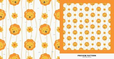 Cute lion animal pattern with floral ornaments, the pattern is suitable for children can be used for clothes, wall decorations, design backgrounds, etc. vector