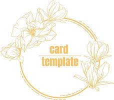 template for card, greeting card, invitation. flower logo idea. golden frame with magnolia flowers with gold outline on a transparent background. vector illustration