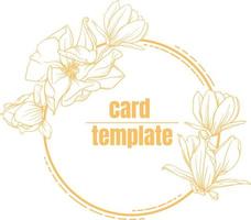 template for card, greeting card, invitation. flower logo idea. golden frame with magnolia flowers with gold outline on a transparent background. vector illustration