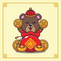 Cute happy bear in chinese new year. Vector cartoon Illustration suitable for poster, brochure, web, mascot, sticker, logo and icon.