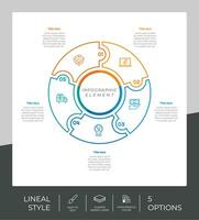 5 options of line infographic vector design with circle object for marketing. Option infographic can be used for presentation and business.