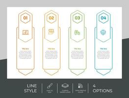 infografía de opción de negocio de presentación con estilo de línea y concepto colorido. Se pueden usar 4 opciones de infografía para fines comerciales. vector