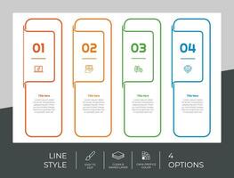 diseño de vector infográfico de flujo de trabajo con 4 pasos y diseño de línea. la infografía de pasos se puede utilizar para presentaciones, informes anuales, fines comerciales.