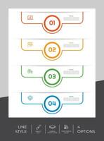 diseño de vector infográfico de flujo de trabajo con 4 pasos y diseño de línea. la infografía de pasos se puede utilizar para presentaciones, informes anuales, fines comerciales.