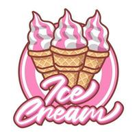 helado comida logo marca producto dibujos animados estilo vector ilustración tienda de comestibles texto editable