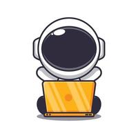 lindo astronauta con ilustración de vector de dibujos animados de computadora portátil. ilustración de dibujos animados vectoriales adecuada para póster, folleto, web, mascota, pegatina, logotipo e icono.