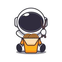 lindo astronauta comiendo fideos ilustración vectorial de dibujos animados. ilustración de dibujos animados vectoriales adecuada para póster, folleto, web, mascota, pegatina, logotipo e icono. vector