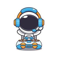 lindo astronauta jugar un juego de dibujos animados ilustración vectorial. ilustración de dibujos animados vectoriales adecuada para póster, folleto, web, mascota, pegatina, logotipo e icono. vector